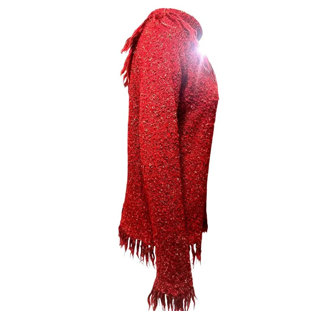 Cato Size S Rusted Red Boucle Fringe Mockneck Sweater Cozy Western Cowgirlcore - Picture 2 of 12